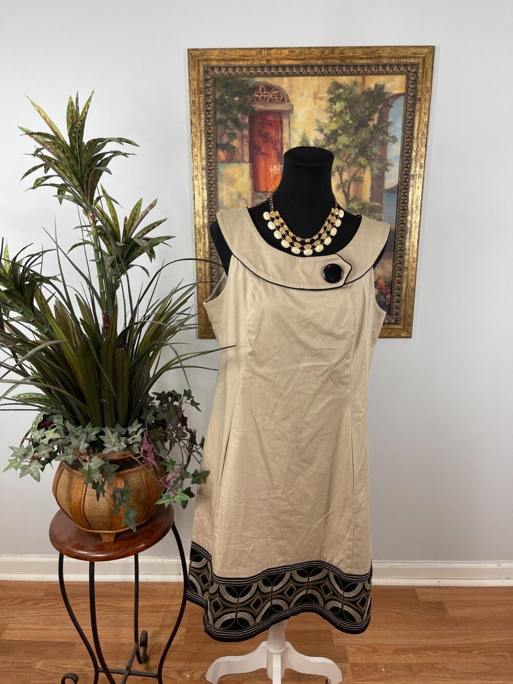 Kim Rogers A Line Dress Women's 14 Beige Back Zip Sophisticated Workwear Retro‎